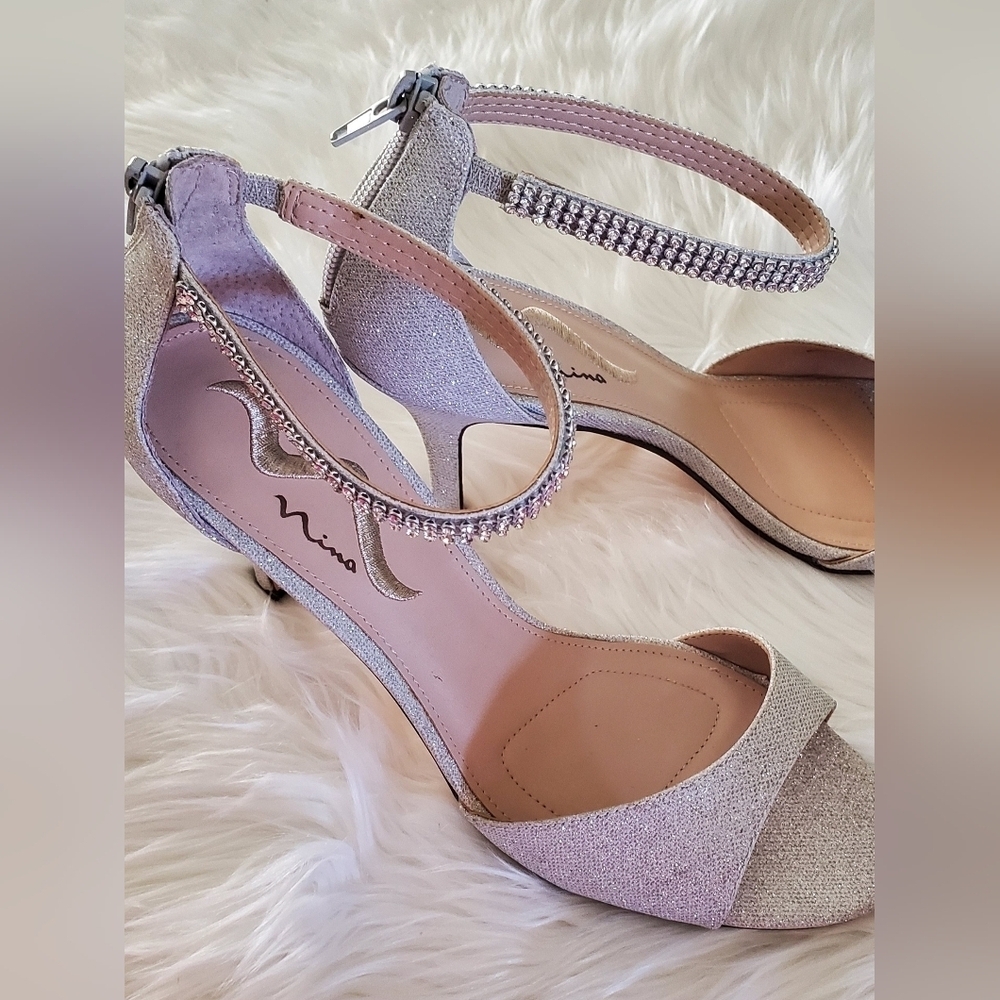 Nina Varetta Silver Bliss Heels with Glitter Sparkle Rhinestone Open Toe Size 10 - Picture 5 of 8